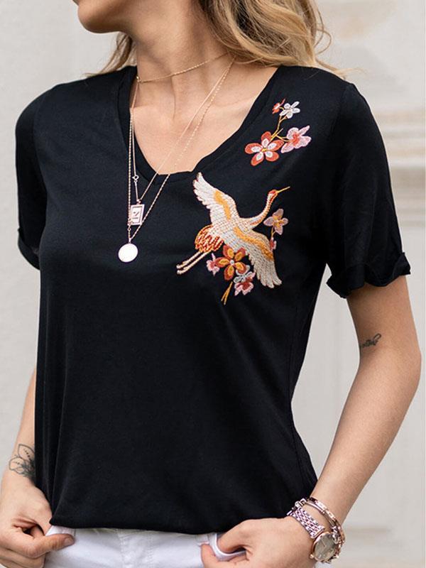 Casual daily printed v neck short sleeve T-shirts