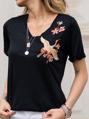 Casual daily printed v neck short sleeve T-shirts