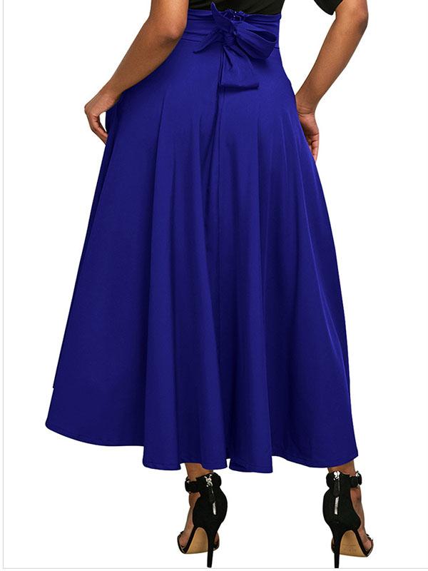 Plain Bowknot Zipper Long Skirt