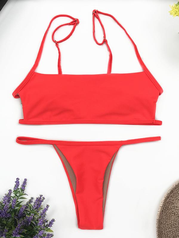 Fashion Plain Woman Gallus Bikini Swimwear