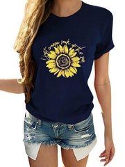 Women casual flower printed short sleeve T-shirts