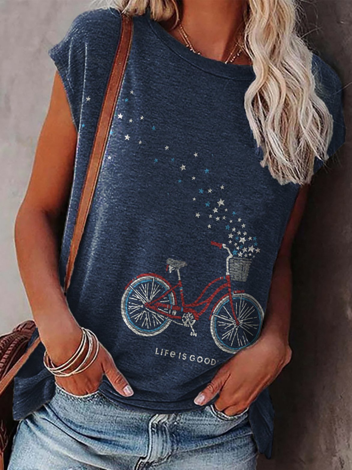 Cotton-Blend Crew Neck Shift Shirts & Tops