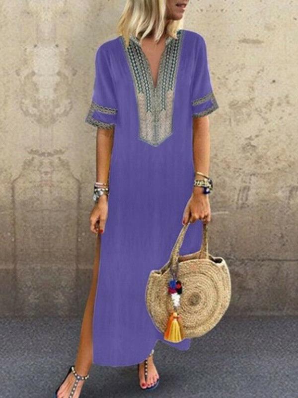 Bohemia Printed V Neck Casual Maxi Dresses