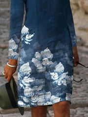 V-neck Floral Print Casual Loose Shift Dresses