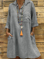 Loose Oversized 3/4 sleeve shirt turn down collar shift dresses