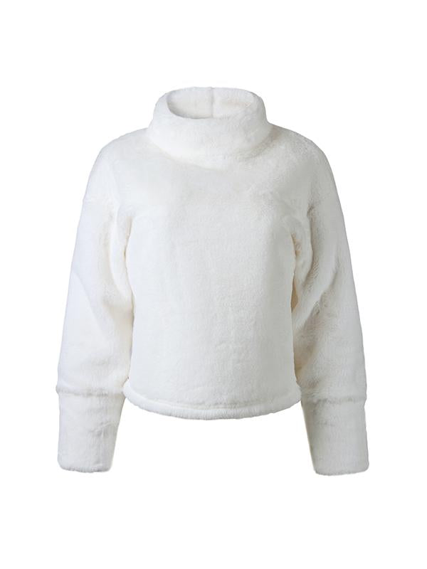 White High Collar Plain Sweatshirts