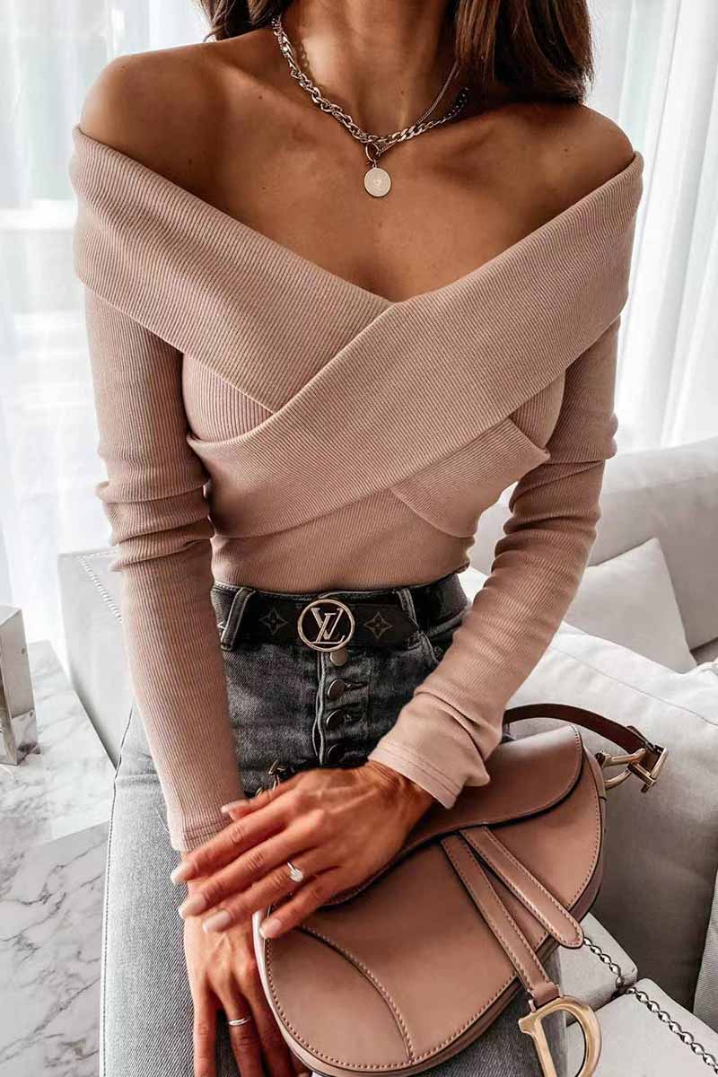 Sexy V-Neck Strapless Striped Tie Tops Sweaters