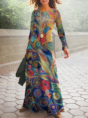 Vintage Round neck long sleeve maxi Dresses