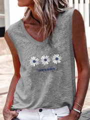 V neck sleeveless casual daisy vests