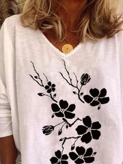 Cotton Long Sleeve Printed V Neck Shirts & Tops