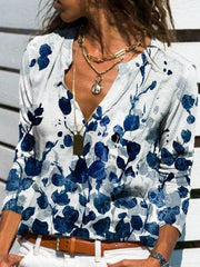 White Printed Floral Long Sleeve Shift Shirts & Tops