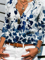 White Printed Floral Long Sleeve Shift Shirts & Tops