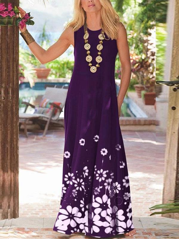 Casual Printed Floral Sleeveless Maxi Dresses