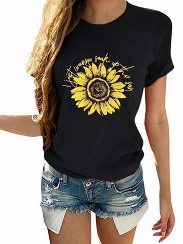 Women casual flower printed short sleeve T-shirts