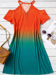 Causual v neck off shoulder Gradient Shift Dresses