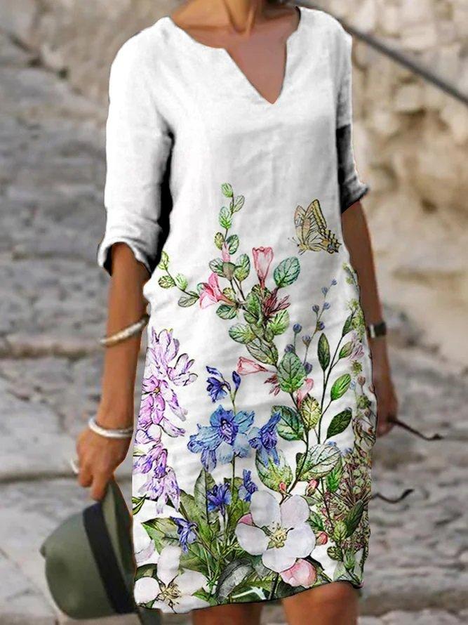 White Half Sleeve Casual Floral Dresses