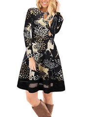 Christmas Women Long sleeve  Fioral Santa Claus Skater Dresses