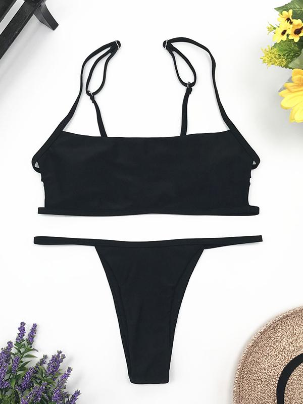 Fashion Plain Woman Gallus Bikini Swimwear