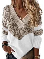 V neck leopard desin long sleeve women sweaters