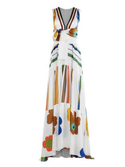 Sexy V-neck printd floor-length maxi dresses