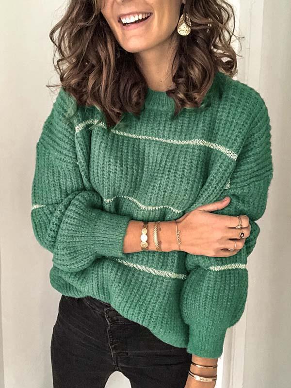 Simple round neck stripe women sweaters