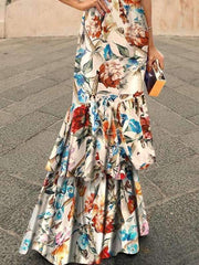 Chic V neck Bohemia Flower Printed Elegant Women Evening Dresses