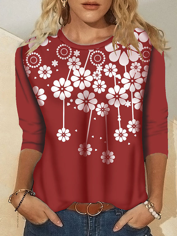 Fashion personality printed round neck long-sleeved T-shirts