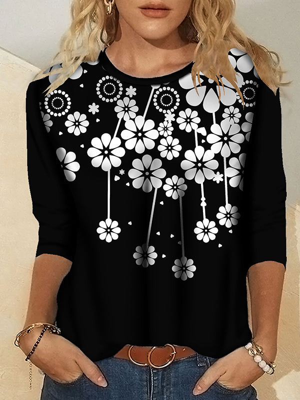 Fashion personality printed round neck long-sleeved T-shirts