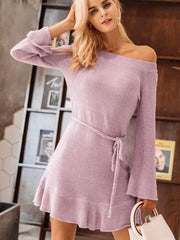 Pure Off shoulder Knit Lacing Skater Dresses