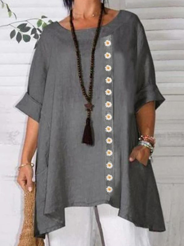 Round neck women casual losse half sleeve Blouses