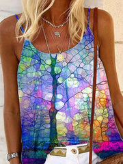 Cotton-Blend Printed Sleeveless Casual Shirts & Tops