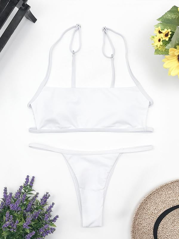 Fashion Plain Woman Gallus Bikini Swimwear