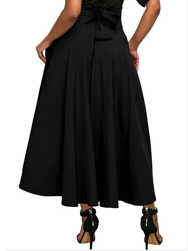 Plain Bowknot Zipper Long Skirt