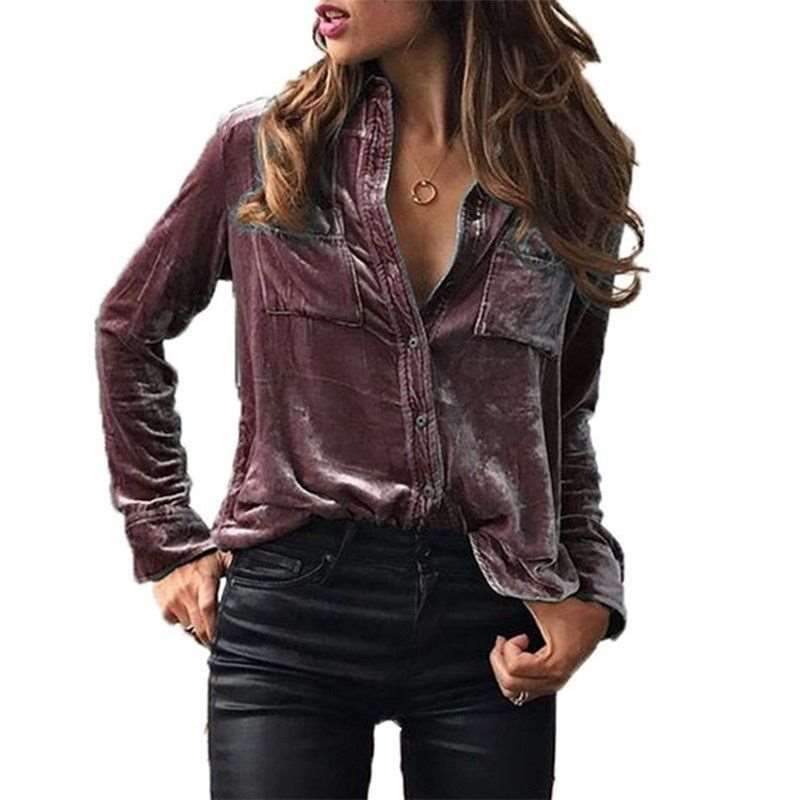 Fashion Lapel Long sleeve Pure Blouses