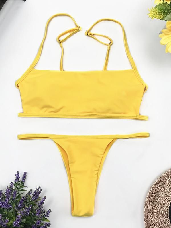 Fashion Plain Woman Gallus Bikini Swimwear