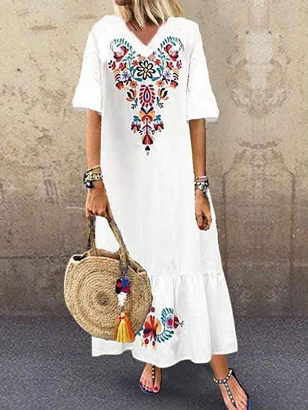 Comfy women printed short sleeve maxi dresses
