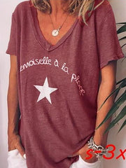 Casual Loose Women Star printed V neck Short Sleeve T-shirts