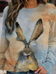 Casual Cotton Crew Neck Animal Shirts & Tops