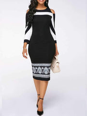 Elegant Off Shoulder Color Matching Long Bodycon Dresses
