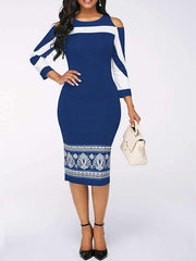 Elegant Off Shoulder Color Matching Long Bodycon Dresses
