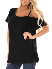 One off shoulder Slanted shoulder strap short sleeve T-shirts