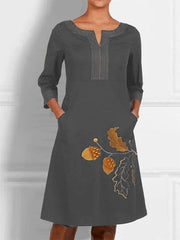 Black Printed A-Line V Neck Casual Dresses