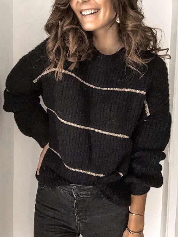 Simple round neck stripe women sweaters