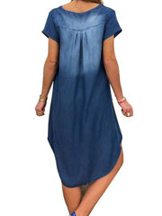 Casual denim v neck short sleeve shift dresses