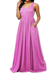 Plain U neck Women Sleeveless Maxi Dresses