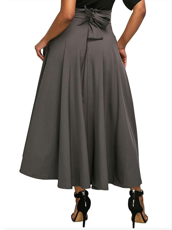 Plain Bowknot Zipper Long Skirt