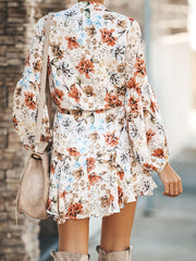 Date look V neck printed floral dresses long sleeve autumn skater dresses