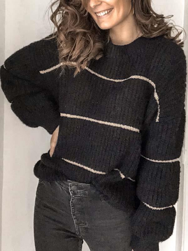 Simple round neck stripe women sweaters