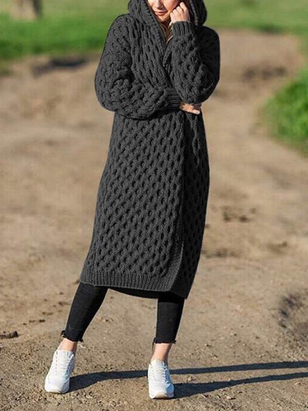 Fashion plain hoodie long sweater coats cardigans