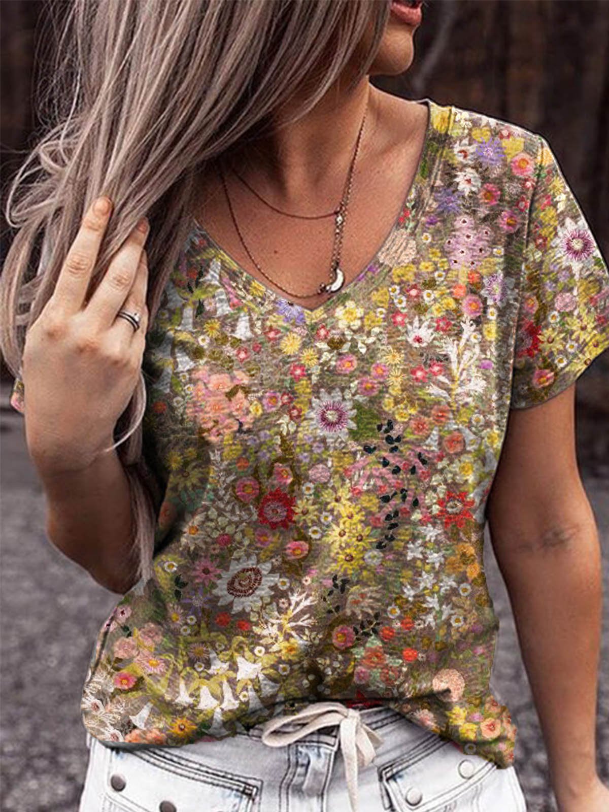 Casual Floral-Print Short Sleeve Shirts & Tops